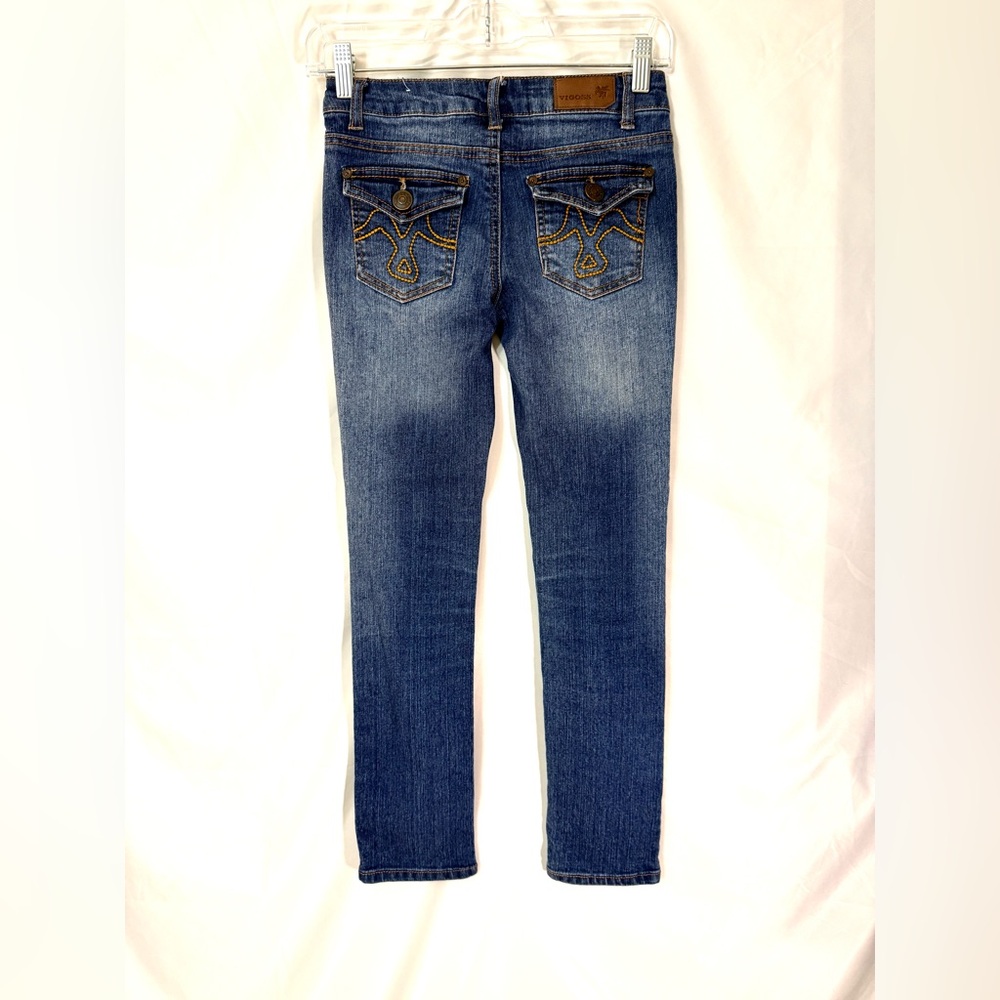Vigoss Mid Rise Skinny Jeans With Back Flap Pockets With Orange Embroidery - Picture 7 of 14
